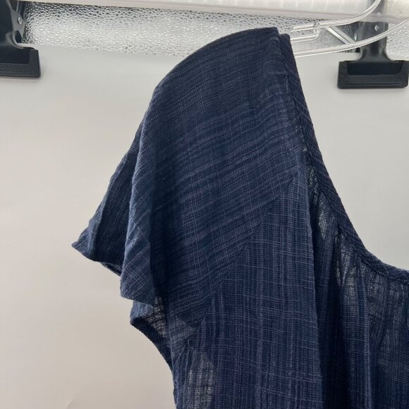 Kona Sol Women's Short Sleeve Textured Top Navy Size Medium Lightweight Tie Neck - Picture 3 of 8